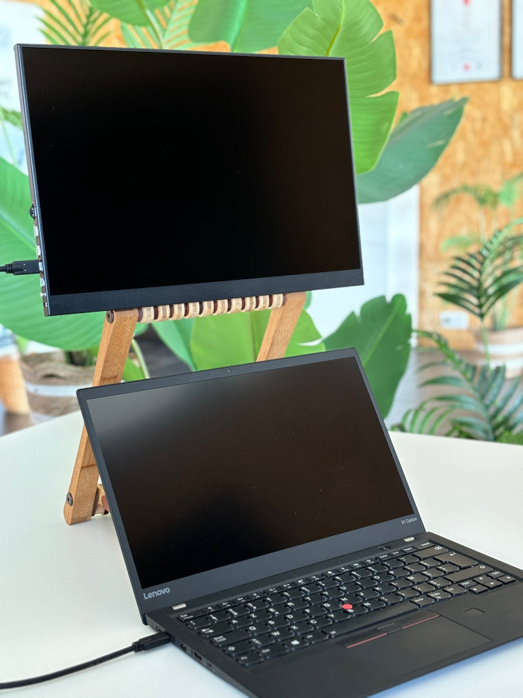 Foote with 16 inch 2K monitor